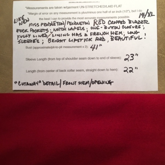 𝅺pendleton Cropped Blazer, CRIMSON RED, Pre-owned, GORGEOUS, Size 14 - Picture 10 of 10